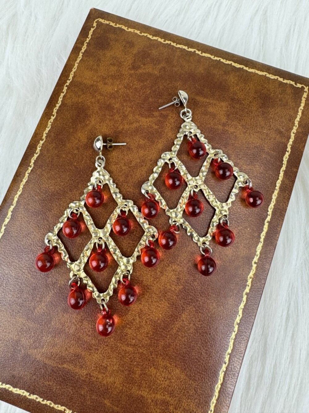 Vtg Y2K Gold Tone Boho Gypsy Geometric Chandelier Earrings